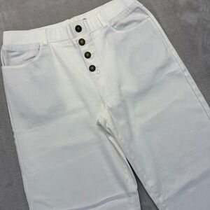 Betabrand Pants Womens Large White Wide Leg Button Front Pull On Stretch Comfort